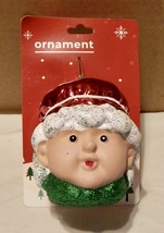 Christmas Tree Ornament 3” Round Mrs Santa Claus Head Glitter Happy Home... - $5.89