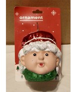 Christmas Tree Ornament 3” Round Mrs Santa Claus Head Glitter Happy Home... - £4.62 GBP