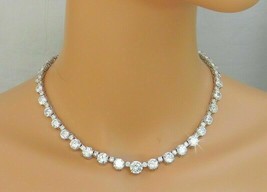 18Ct Round Cut Simulated Diamond Simple Necklaces 16&quot; 925 Silver  - £236.35 GBP