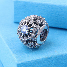 925 Sterling Silver Openwork Abstract Pave Charm bead For European Bracelet - $18.99