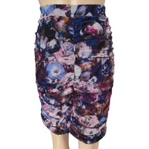 Cache&#39; Ruched Pencil Skirt Sz 12 Bodycon Mesh Floral Overlay Sexy Stretc... - $26.72