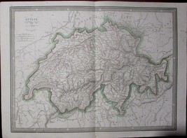 Suisse Antique Map Monin Switzerland Engraving ca 1850 - £22.53 GBP