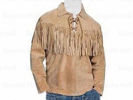 New Men&#39;s Handmade Brown American Style Westerns Suede Leather Jacket Fr... - $189.99