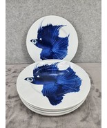 SET OF 6 IKEA BLUE BETA FISH LUNCHEON Serving PLATES 12.5” Diameter - £63.10 GBP