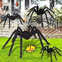 Halloween Spider Decorations,Halloween Scary Giant Spider Set4 Large Fake Spider - £18.61 GBP