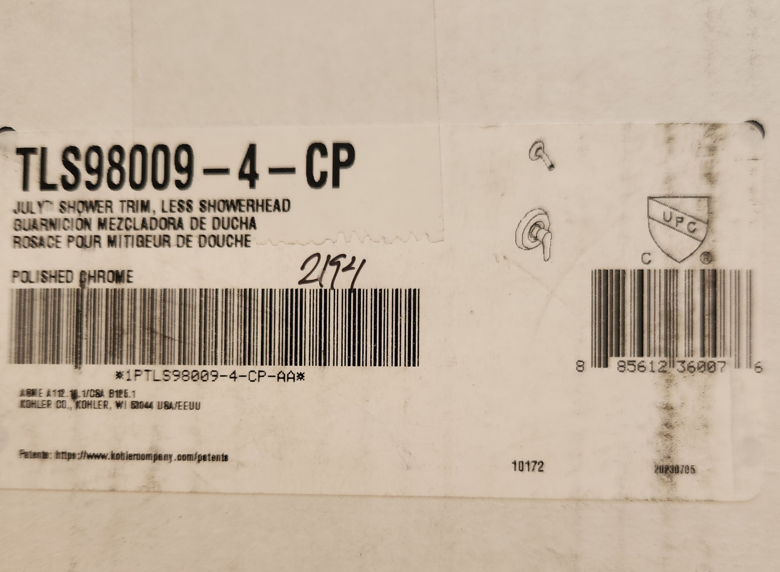 Kohler TLS98009-4-CP Shower Valve Trim Kit with Lever Handle - Polished ... - $51.90