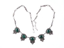 Vintage Art Deco Mexican Sterling and malachite necklace t - $153.45