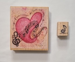 Stamps Happen Wood Mount Rubber Stamp The Magic of Music #70049 & Vtg Music Note - $7.80