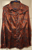 Women&#39;s Vtg 80&#39;s Wrangler Western Abstract Snap Shirt L Smile Pockets Polyester - £23.26 GBP