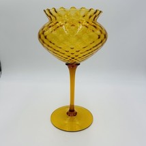 Italian Empoli amber glass diamond optic tall compote 12in - $1,241.41 MXN