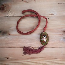 Vintage HummingBird Rose CLOISONNÉ Pendant necklace Red enamel puffed Asian - $275.93 MXN