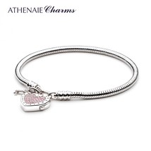 925 sterling silver love snake chain charms bracelet bangle with cz lock of heart clasp thumb200