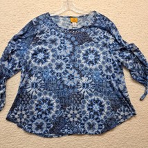 Womens Ruby Rd. Road Tops Size 2xl Embellished Neckline 3/4 Sleeve White Blue  - £9.17 GBP