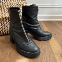 Zara Black Chucky Platform Leather Boots Front Zipper 36 6 - $728.40 MXN