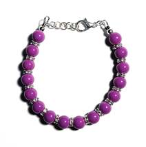 Purple Beaded Bracelet with Crystal Rhinestone Spacers and Lobster Clasp - €5,10 EUR