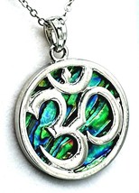 Om Abalone Paua Shell Peace Pendant Necklace 18 Inch Jewellery Gift Box - £12.26 GBP