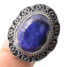 Blue Sapphire Faceted Vintage Style Gemstone Fashion Ring Jewelry 8.50&quot; ... - $7.49