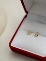 9ct Solid Gold Crescent Star Stud Earrings - dainty, celestial, moon, gift, 9K - £61.38 GBP