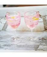 Handmade PINK GIN GLASS EARRINGS drink MINI g&amp;t MINIATURE tonic ICE CUBE... - $17.35 CAD