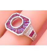 ART DECO STYLE DIAMOND RUBY HALO WHITE 18K 6.5mm 1ct COCKTAIL RING MOUNTING - £2,334.69 GBP