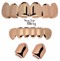 Custom Fit Rose Gold Plated Top &amp; Bottom Grillz Caps + 2 Single Teeth Se... - £7.46 GBP