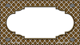 Brown White Quatrefoil Center Scallop Novelty Mini Metal License Plate Tag - £11.94 GBP