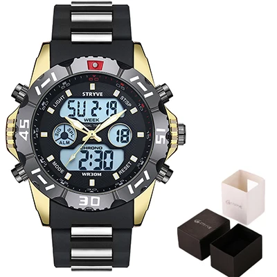 Watch Stryve Mens    30m Waterproof  Male Led Clock  Big Dial Digital Dual Displ - £71.48 GBP