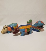 3 Fenix Raku Pottery Multi-Color Figurines Rhino Hippo &amp; Whale From Sout... - $84.15
