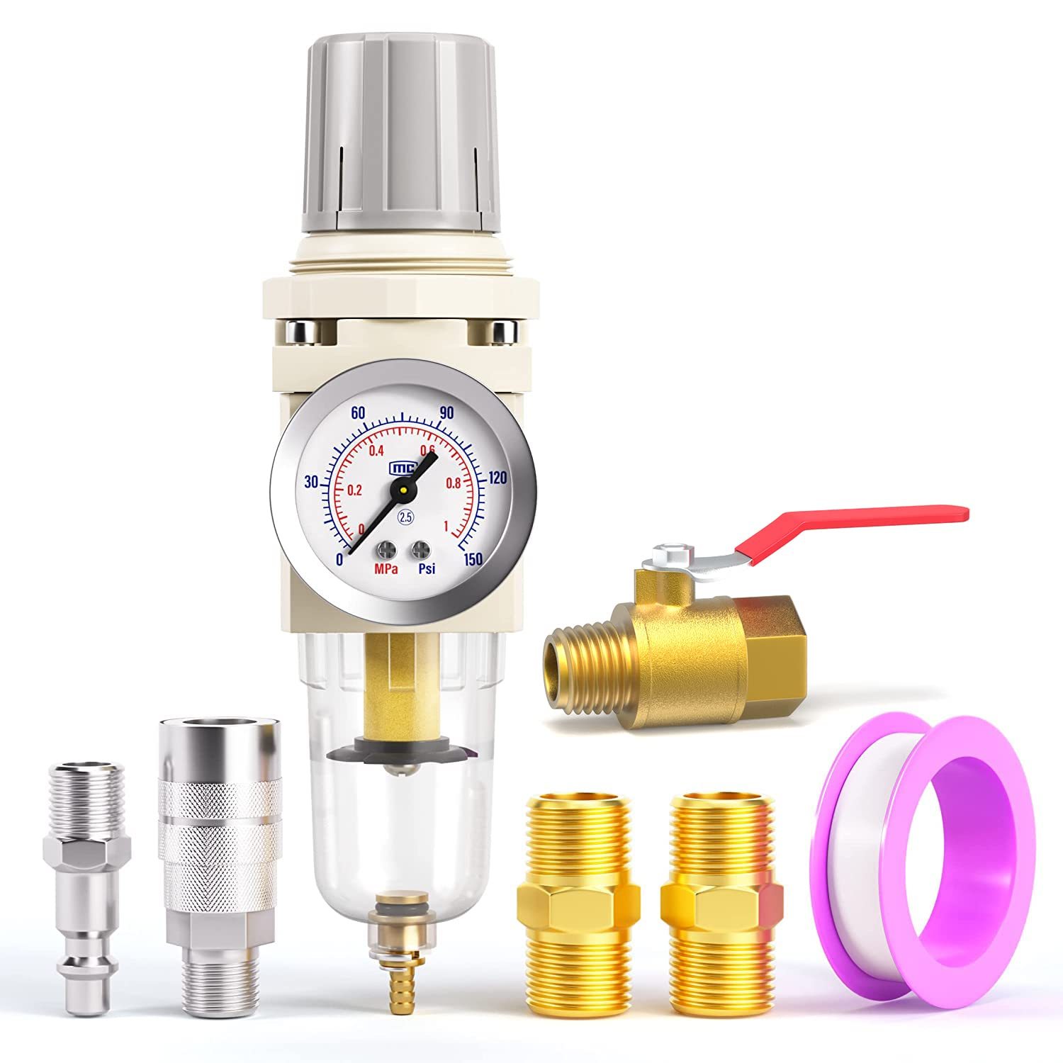 Tailonz Pneumatic 1/4 Inch Npt Air Filter Pressure Regulator Combo Piggy... - $32.99