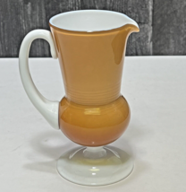 Antique Butterscotch Tan &amp; White Blown Cased Glass Footed Pitcher - $67.32