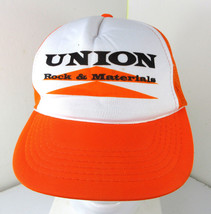 Vintage Union Rock &amp; Materials Trucker Hat Mesh Snapback Cap Orange White - $44.50
