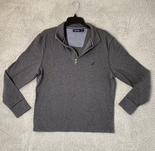 Nautica Men&#39;s Sweater Size L Gray 1/4 Zip Long Sleeve Collared Pullover - £8.17 GBP