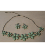 Faux Turquois and Silvertone Flower Necklace and Earring set - $6.00