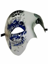 Men&#39;s Phantom Blue White Silver Large Masquerade Mask - $13.85