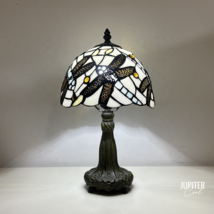 JupiterCool 8 Inch Tiffany Style Dragonfly Table Lamp Stained Glass Flower Lamps - £97.67 GBP