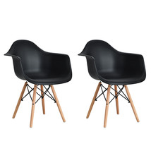 Costway 2 PCS Mid Century Molded Dining Arm Side Chair Kitchen Wood Legs Black - £117.45 GBP