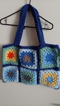 Blue Trim Granny Square Shoulder/Tote Bag, 19 inches wide, 13 inches deep - £19.54 GBP