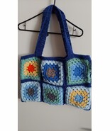Blue Trim Granny Square Shoulder/Tote Bag, 19 inches wide, 13 inches deep - $34.90 CAD
