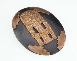 Gorgeous Sterling Silver and 18k Gold Hammered Aztec/Mayan Brooch/Pendant 14.5g - $216.80