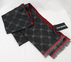 Steve Madden SM Initial Black/Charcoal Scarf Red Trim NWT 38&quot; Long  - £11.99 GBP