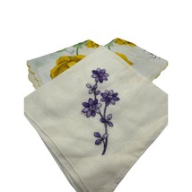 Lot of 3 Vintage Hankies Handkerchiefs Yellow and Purple Floral - £13.99 GBP