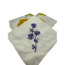 Lot of 3 Vintage Hankies Handkerchiefs Yellow and Purple Floral - $17.81