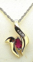 Ruby &amp; Diamond Pendant includes 18&quot; inch Chain  REAL SOLID 14k Yellow Gold 3.2g - £391.68 GBP