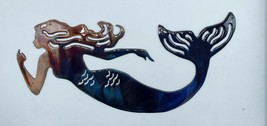 Swimming Mermaid - Metal Wall Art - Marbled Blue 36&quot; wide - $100.69