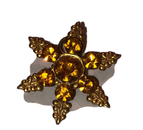 Star Shaped Pendant Small Charm With Gold Accents &amp; Costume Amber Jewels - $4.87