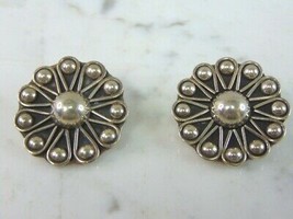 Womens Vintage Estate Sterling Silver Flower Clip On Earrings 24.5g E2162 - £77.87 GBP