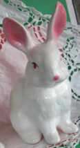 Ceramic Bunny, 7&quot; Tall, White &amp; Pink Hand Painted - £6.39 GBP