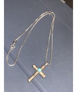 Vintage Navajo Stamped Sterling Silver Turquoise Cross Pendant HT - $173.18 CAD