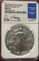 2022 W- American Silver Eagle- Burnished- NGC- MS70- Ed Moy Signature - £172.39 GBP