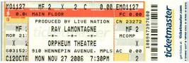 Ray Lamontagne Ticket Stub Novembre 27 2006 Minneapolis Minnesota - £27.74 GBP
